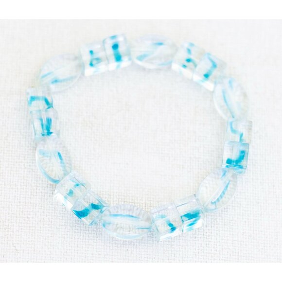 7 inch, Vintage Stylish Translucent Blue Elegant Plastic Beaded Bracelet - AB2 - Picture 1 of 3